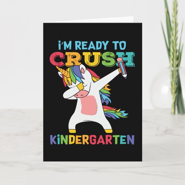 Funny Kindergarten Kid Back School Unicorn Dabbing Kort (Framsida)