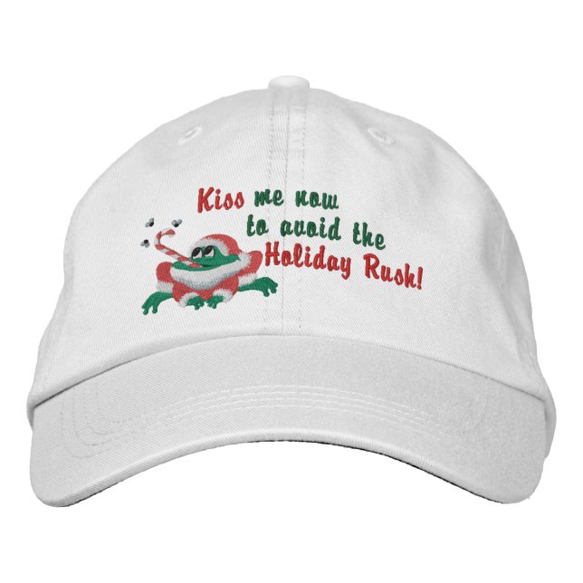 Funny Kiss Me Now Frog Broderad Keps (Framsida)