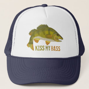 Funny Kiss Min Bass Fish Fishing Angler Humor Keps