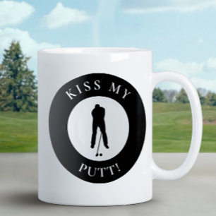 Funny Kiss My Putt Golfer Humor Silhouette Black Kaffemugg