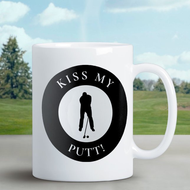 Funny Kiss My Putt Golfer Humor Silhouette Black Kaffemugg (Skapare uppladdad)