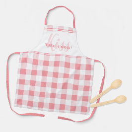 Funny Kiss the Cook Quote Gingham Check Rosa Girly