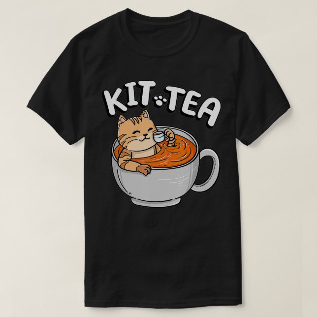 Funny KIT TEA Kattunge Kitten Tea Drinker Pet Par T Shirt (Design framsida)