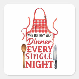 Funny Kitchen Apron Design Fyrkantigt Klistermärke
