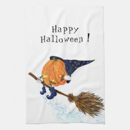 Funny Kitchen Towel Halloween Witch Pumpkin Flies Kökshandduk