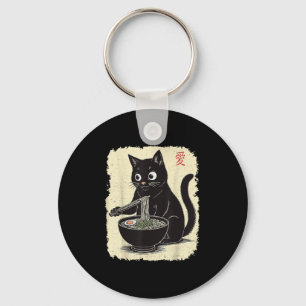 Funny Kitten Eating Ramen Japansk Kawaii Anime Ca Nyckelring