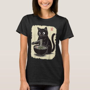 Funny Kitten Eating Ramen Japansk Kawaii Anime Ca T Shirt