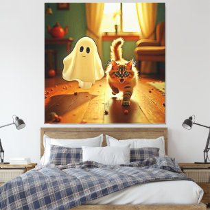 Funny Kitten Spooky Friend Design Canvastryck