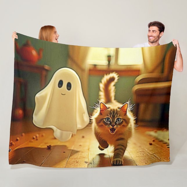 Funny Kitten Spooky Friend Design Fleecefilt (På plats)