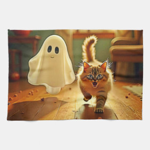 Funny Kitten Spooky Friend Design Kökshandduk