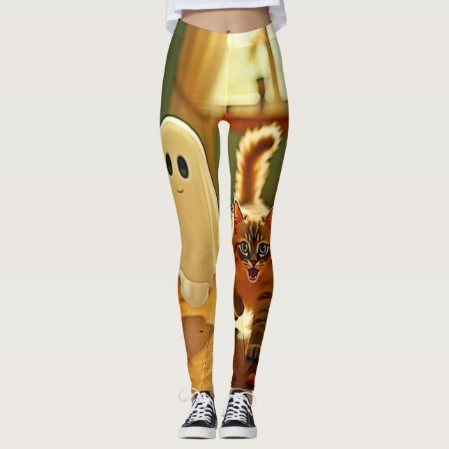 Funny Kitten Spooky Friend Design Leggings (Framsida)