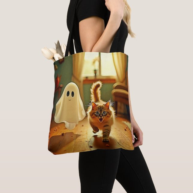 Funny Kitten Spooky Friend Design Tygkasse (Närbild)