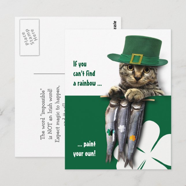 Funny Kitten St. Patrick Day-Anpassningsbar Vykort (Fram/baksida)