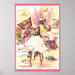 Funny Kittens Beauty Parlor Cute Cat Vintage Art Poster