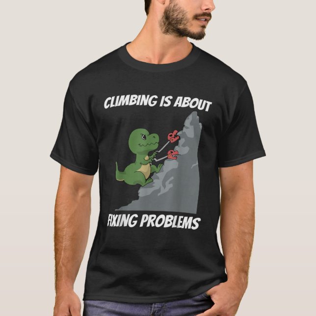 Funny klättning T Shirt T Rex Sten Kliber Dinosaur (Framsida)