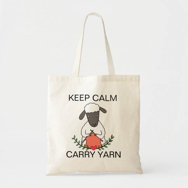 Funny Knitter Gift Sheep Behålla Lugn Carry Yarn Tygkasse (Framsidan)