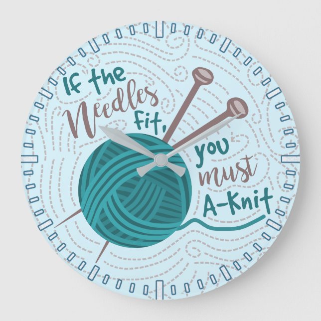 Funny Knitter Knitter Cute Yarn Nål Stor Klocka (Framsida)