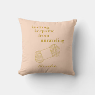 Funny Knitting Quote Guld Personlig Kudde