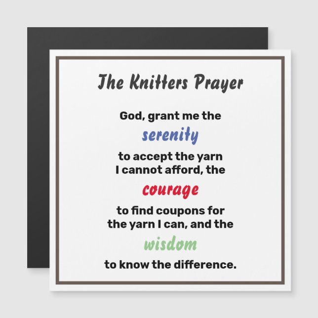 Funny Knitting Serenity Prayer Joke (Fram/baksida)
