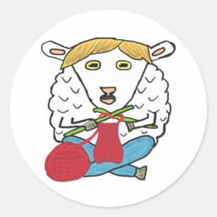 Funny Knitting Sheep Runt Klistermärke
