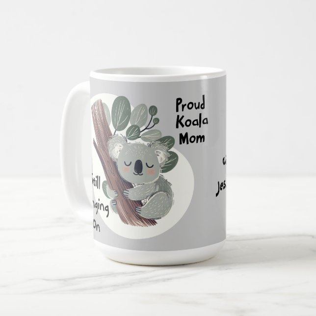 Funny Koala Mamma "still clinging on" Cute Mamma G Kaffemugg (Framsida vänster)