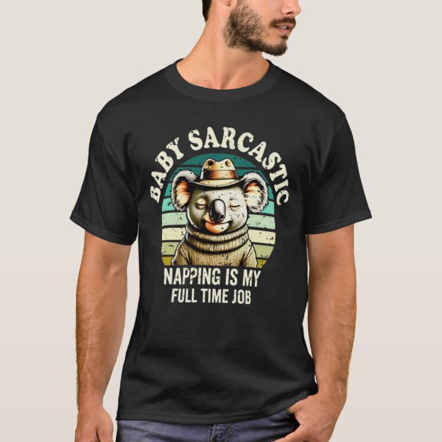 Funny Koala Napping Full Time Job Retro Graphic T Shirt (Framsida)