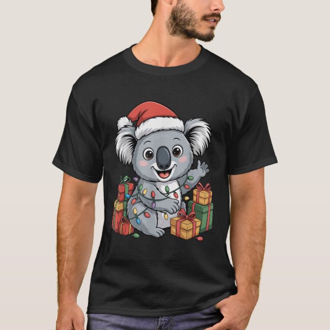 Funny Koala Santa Hat Animals Älskare Ugly Christm T Shirt (Framsida)
