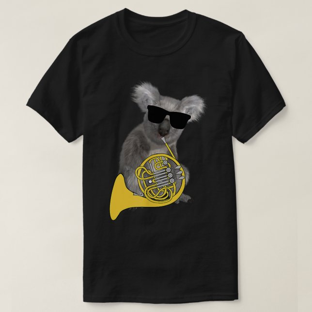 Funny Koala Wearing Sunglasses Playing French Horn T Shirt (Design framsida)