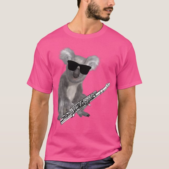 Funny Koala Wearing Sunglasses spelar upp Flute T Shirt (Framsida)