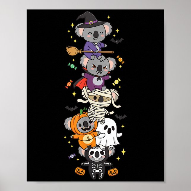 Funny Koala Witch Vampire Ghost Halloween Kids Men Poster (Framsidan)