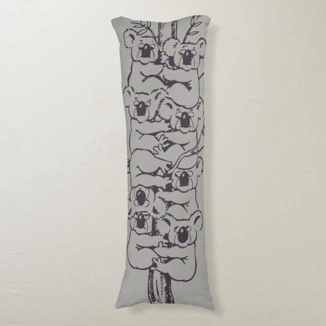 Funny Koalas klättrande Träd Illustration Grått Kroppskudde (Framsidan Vertikal)