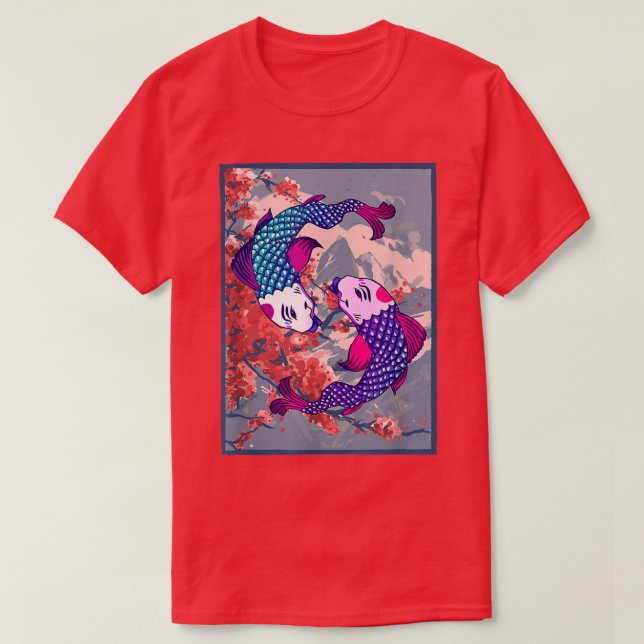 Funny Koi Fish Cherry Blommar Flower Samurai Fuji  T Shirt (Design framsida)