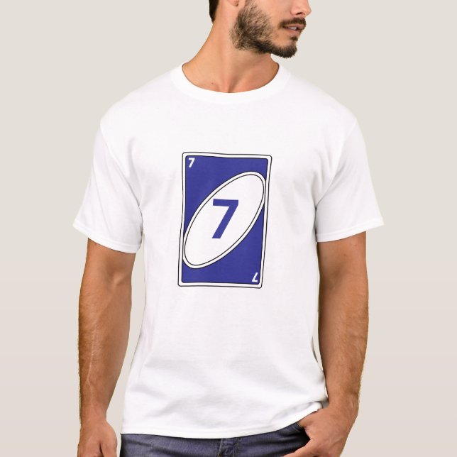 Funny kortlek T-Shirt | Blått nummer 7-kort (Framsida)
