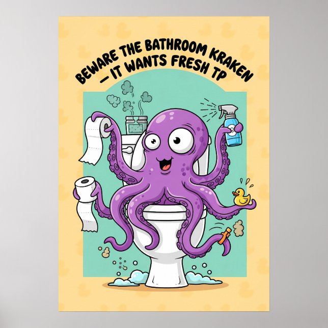 Funny Kraken Bathroom Poster (Framsidan)