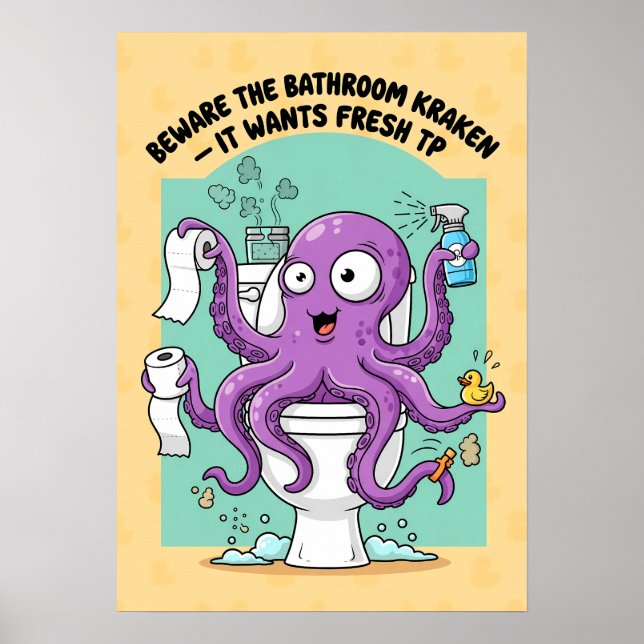 Funny Kraken Bathroom Poster (Framsidan)