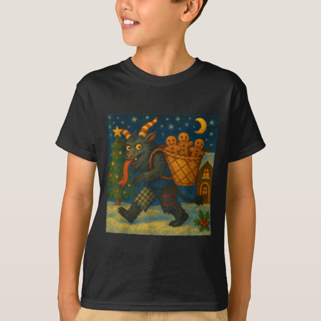Funny Krampus Gingerbread Night Festive Creepy Hol T Shirt (Framsida)