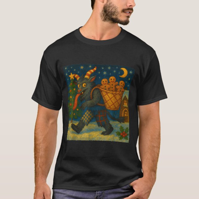 Funny Krampus Gingerbread Night Festive Creepy Hol T Shirt (Framsida)