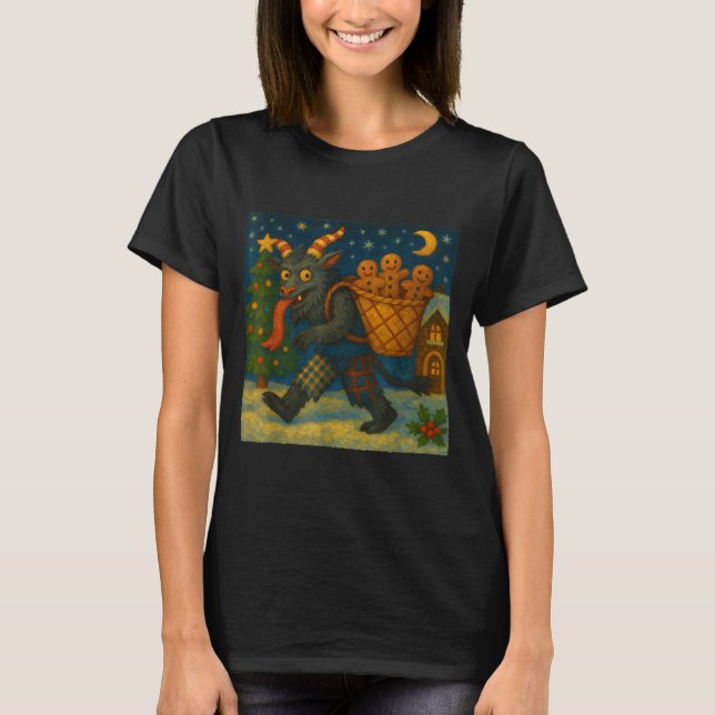 Funny Krampus Gingerbread Night Festive Creepy Hol T Shirt (Framsida)