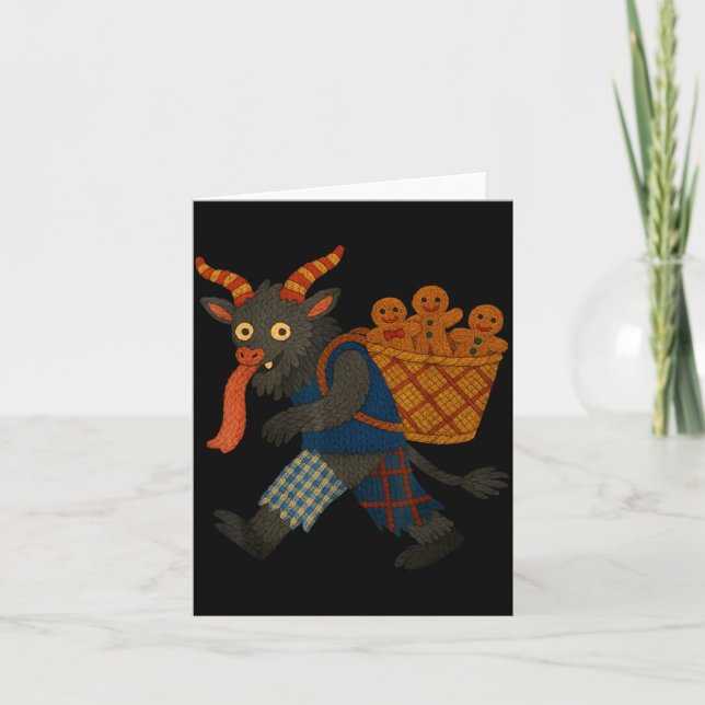 Funny Krampus Gingerbread Yarn Art Creepy Holiday  Kort (Framsida)
