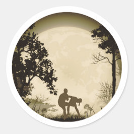Funny Krav Maga Groin Kick Full Moon Sticker Brown Runt Klistermärke