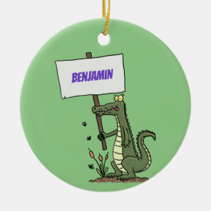 Funny krokodiljustator med teckentecknad julgransprydnad keramik