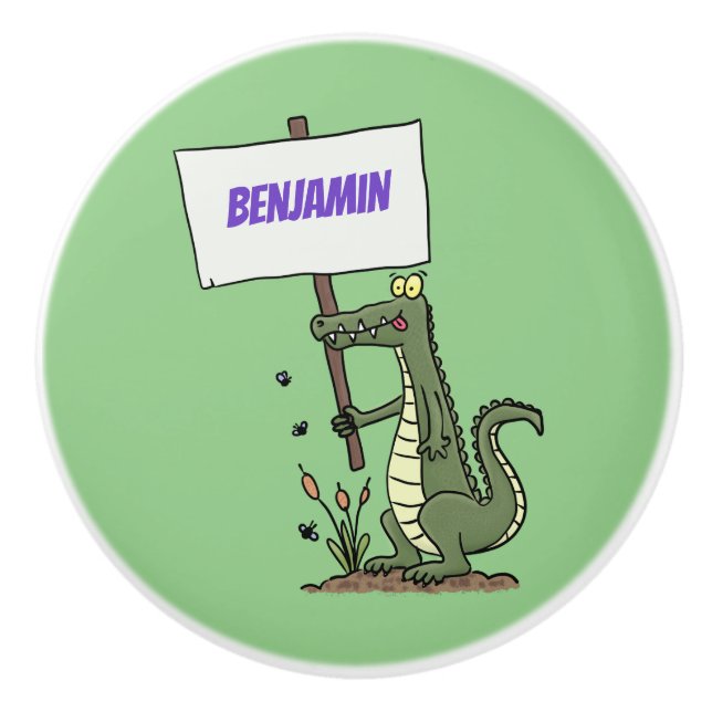 Funny krokodiljustator med teckentecknad knopp (Framsidan)