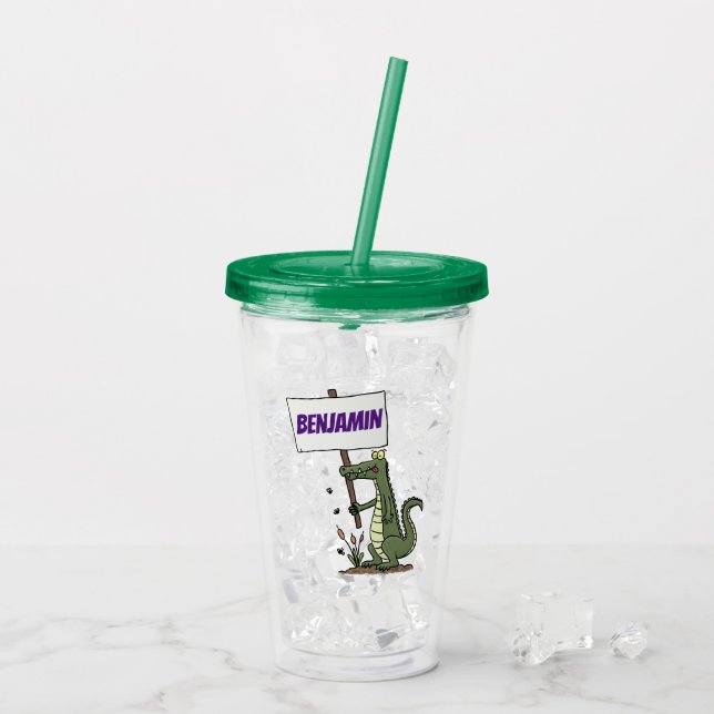 Funny krokodiljustator med teckentecknad take away mugg (Baksida Ice)