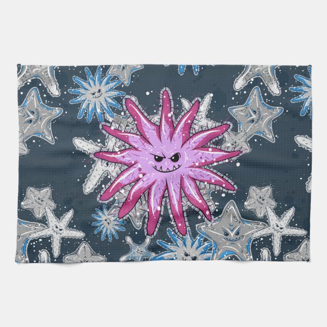 Funny Krona-of-Thorns Starfish med en smirk Kökshandduk (Horisontell)