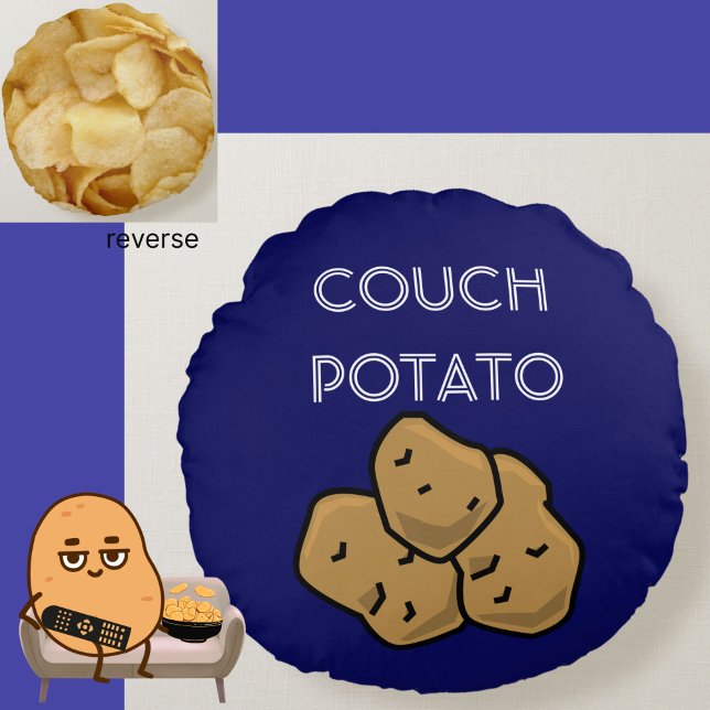 Funny "Kumpotatis" + Potato Chip Binge Watching Rund Kudde (This funny Couch Potato cushion is perfect for the lovable sloth in your life. Choice of colors.)