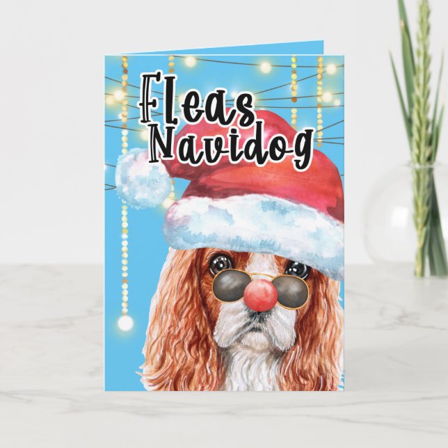 Funny Kung Charles spaniel jul fleas navidog Kort (Framsida)