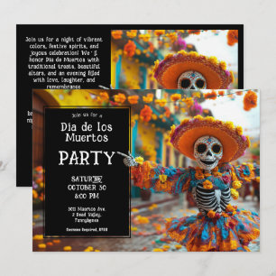 💀 Funny La Calavera i hatt med blommor Inbjudningar