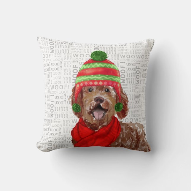 Funny Labradoodle Hund Vatercolor jul Kudde (Framsida)