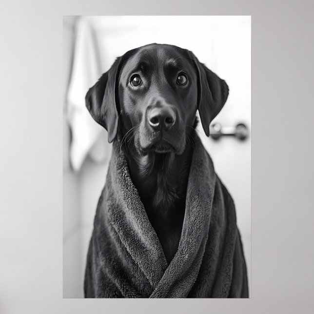Funny Labrador Bathrobe Print, Bathroom Dog Art Poster (Framsidan)