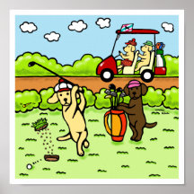 Funny Labrador Golfers Tecknad Gul lab